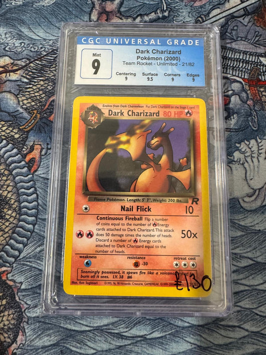 2000 Dark Charizard Non-Holo – CGC 9 Mint – Team Rocket 21/82 – Vintage Pokémon WOTC